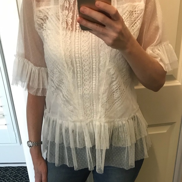 LAST ❤️ Ruffled Lace Short Sleeve Sheer Blouse - Picture 5 of 7